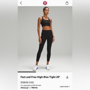 Lululemon Fast & Free HR Leggings, Size 10.